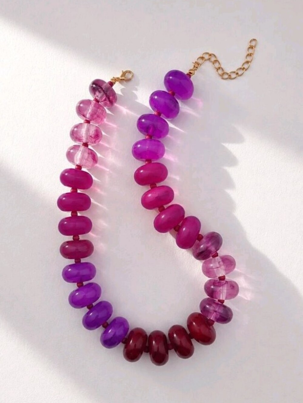NEW! Boho Chunky Handmade Pink & Purple Glass Bead Gold Necklace